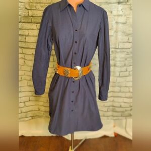 finley super Crisp Shirt Dress Navy Preppy Minimalist full button front S
